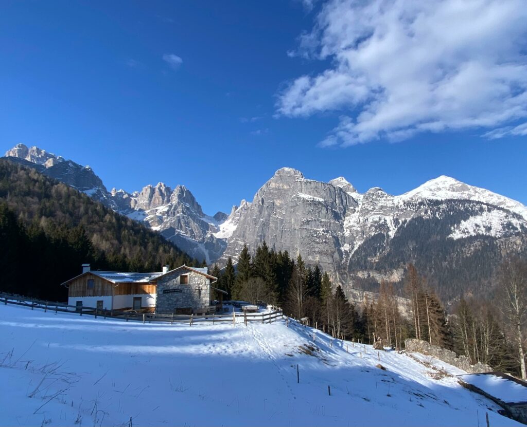 vista su malga andalo con la neve